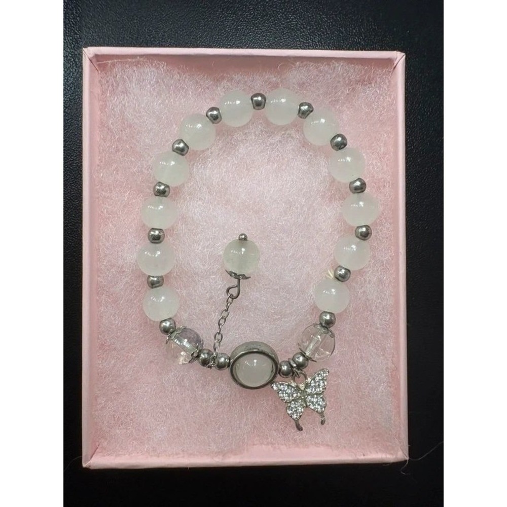 Vintage Butterfly Charm Bracelet Fairycore Whimsigoth Beaded Moonstone Calming